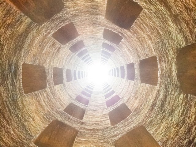 Interior of St. Patrick's Well, bottom view, 2022