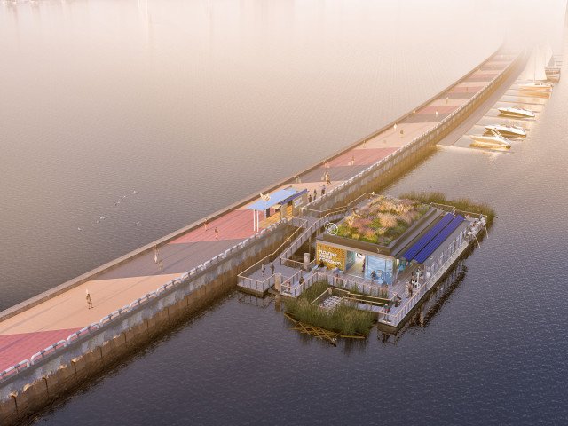 Floating Water Workshop - Aerial sunset