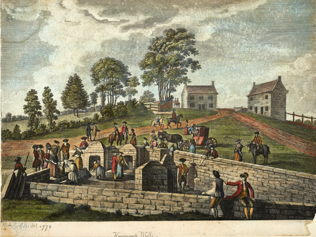 Moses Griffiths (1747-1819), 'The Harrogate Wells', hand coloured engraving, 1772, Harrogate Fine Art Collection, North Yorkshire Council