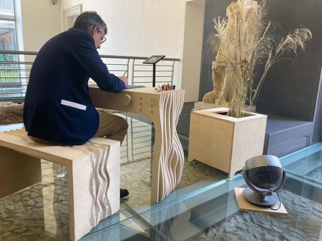 'Subterranean Voice; Sonic Rhythms Drawing Machine' by Nikki Lindt exhibited at Villa Altieri
